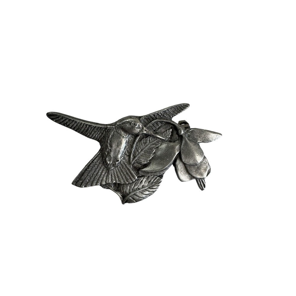 Vintage Birds & Blooms Premiere Hummingbird Flower‎ Pewter Lapel Pin 1995 1996